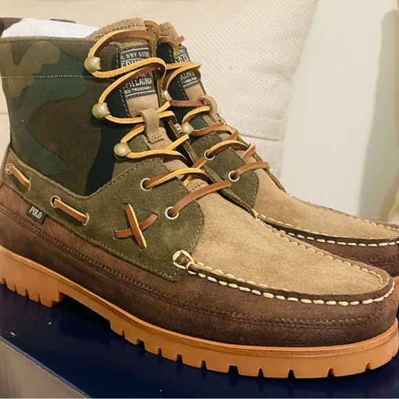 Polo Ralph Lauren Men’s Ranger Suede, Canvas  & Camo Boots, Size 9.5 - Picture 2 of 16